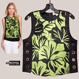 MICHAEL Michael Kors NEW 60's Indie Floral Grommets Hawaiian Sleeveless Top 10